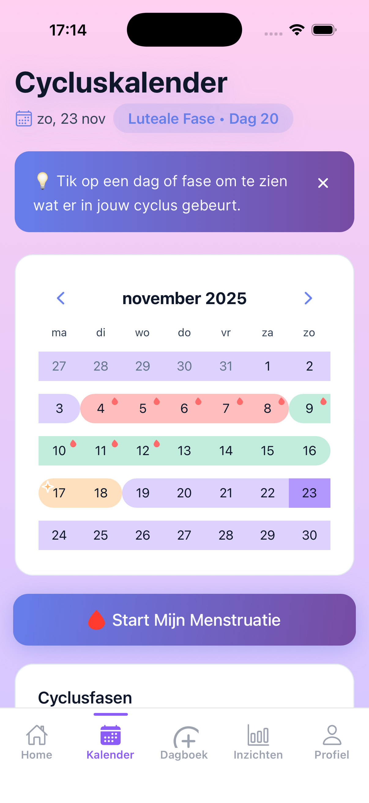 CycleGlow Energie Kalender